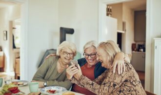 Senior women using technology to connect