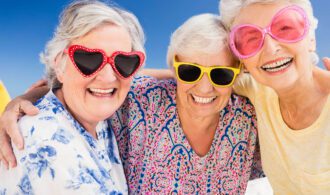 3 elderly ladies wearing sunglasses at Generations Assisted Living in Southern California