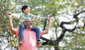 Grandfather and child enjoy the outdoors at Assisted Living in southern California